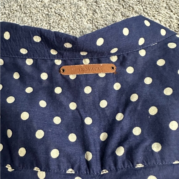 Birds of Paradis Trovata polka dot navy lace back shirt Medium lightweight work - Picture 10 of 11